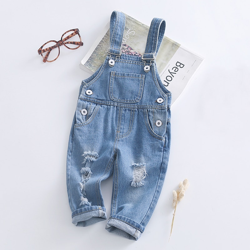 Children Ripped Hole Long Pants Denim Overalls Spring Infant Kids Trousers For Toddler Baby Boy Girl Cowboy Jumpsuit