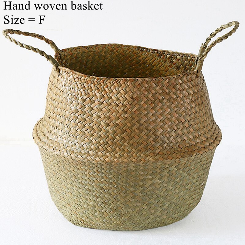 LuanQI Seagrass Wicker Work Rattan Storage Basket Planting Flower Pot Folding Clothes Laundry Basket Home Garden Belly Mimbre: 197-06-F