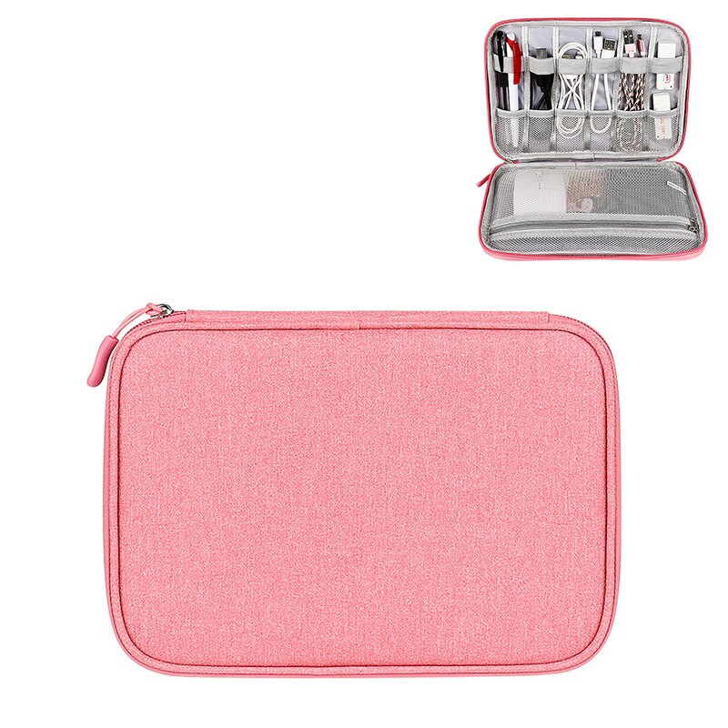 Pochette de rangement Portable, sac de rangement Portable pour chargeur USB Gadgets câbles fils pochette de rangement de voyage Protection des accessoires électroniques: Pink