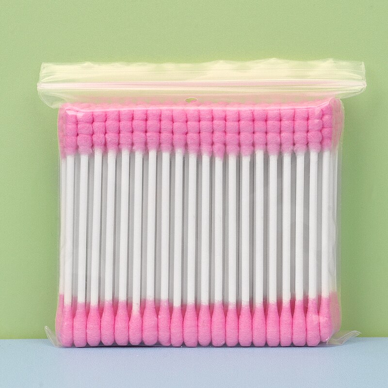 100pcs Cosmetic Cotton Swab Candy Color Cotton Swabs Ear Stick Double Head Women Makeup Cotton Buds Ears Clean Care Tools: pink