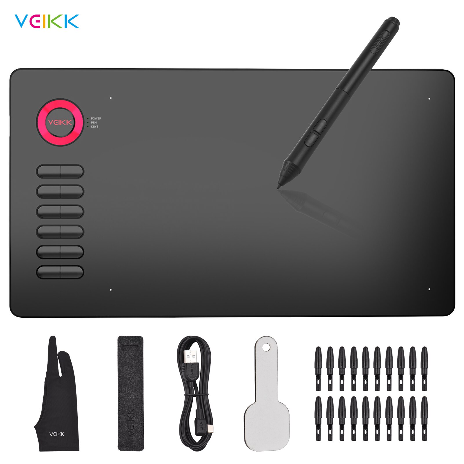 VEIKK – tablette graphique A15, 10x6 pouces, pour dessin Digital, avec stylet sans batterie, 8192 niveaux de sensibilité à la pression, compatible avec Windows, Mac et Android: Rouge