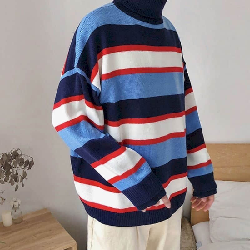Tröjor par toppar höst vinter tjock varm randig tröja ledig turtleneck tröjor stickad tröja dam klädsel toppar