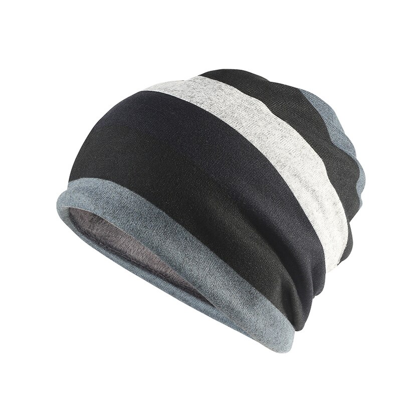 Autumn Winter Hat Beanie Stocking Hat Scarf Mask Male Hats For Women Men Knitted Cap Mens Skullies Beanies Flannel Warm Bonnet: black gray thicken