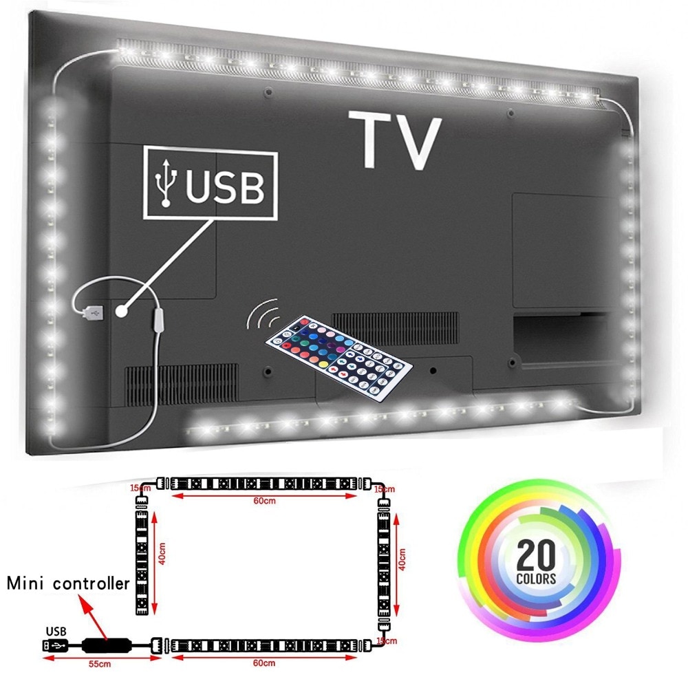 5V 2M Nonwaterproof Rgb 5050SMD Led Strip Kan Kleur Veranderen Voor Tv Achtergrond Verlichting Met Usb Ir Controller