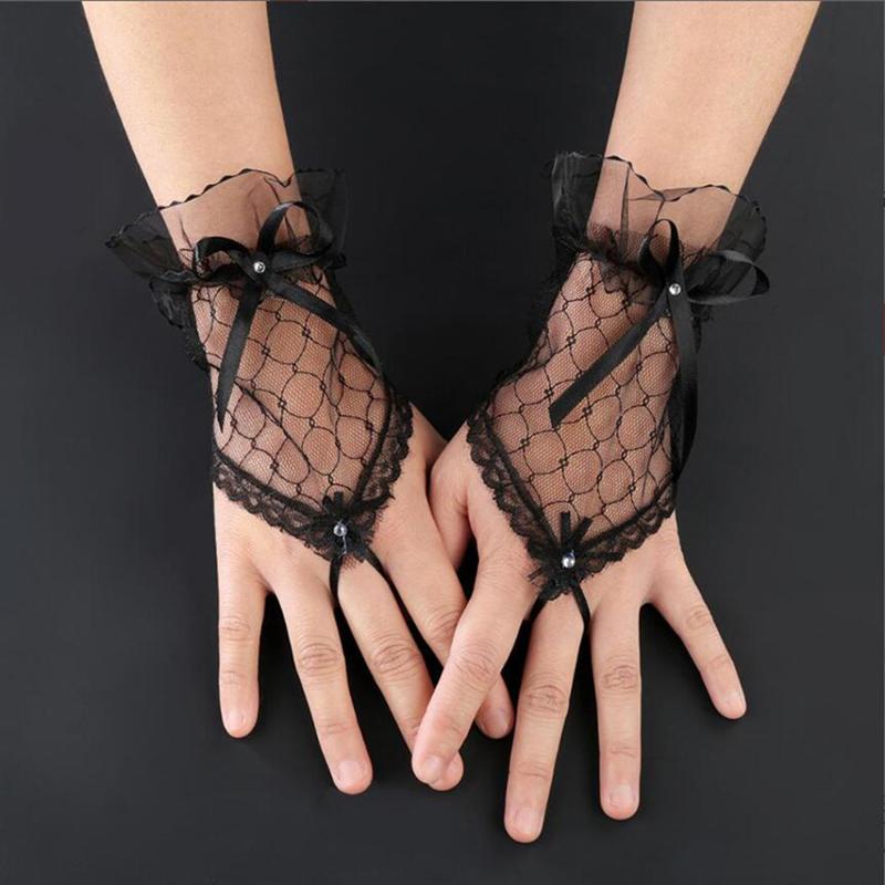 Guantes de encaje rojo de flores para mujer, guantes de vendaje de novia sin dedos, accesorios para vestido de novia, 1 par