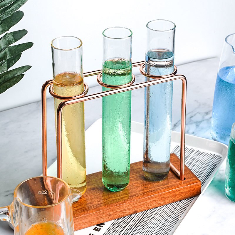 Oryginalność 3 sztuka probówki specjalny koktajl szklany zestaw z uchwytem test-rury stojak kieliszek lampka robić szampana wina Puchar dla bar