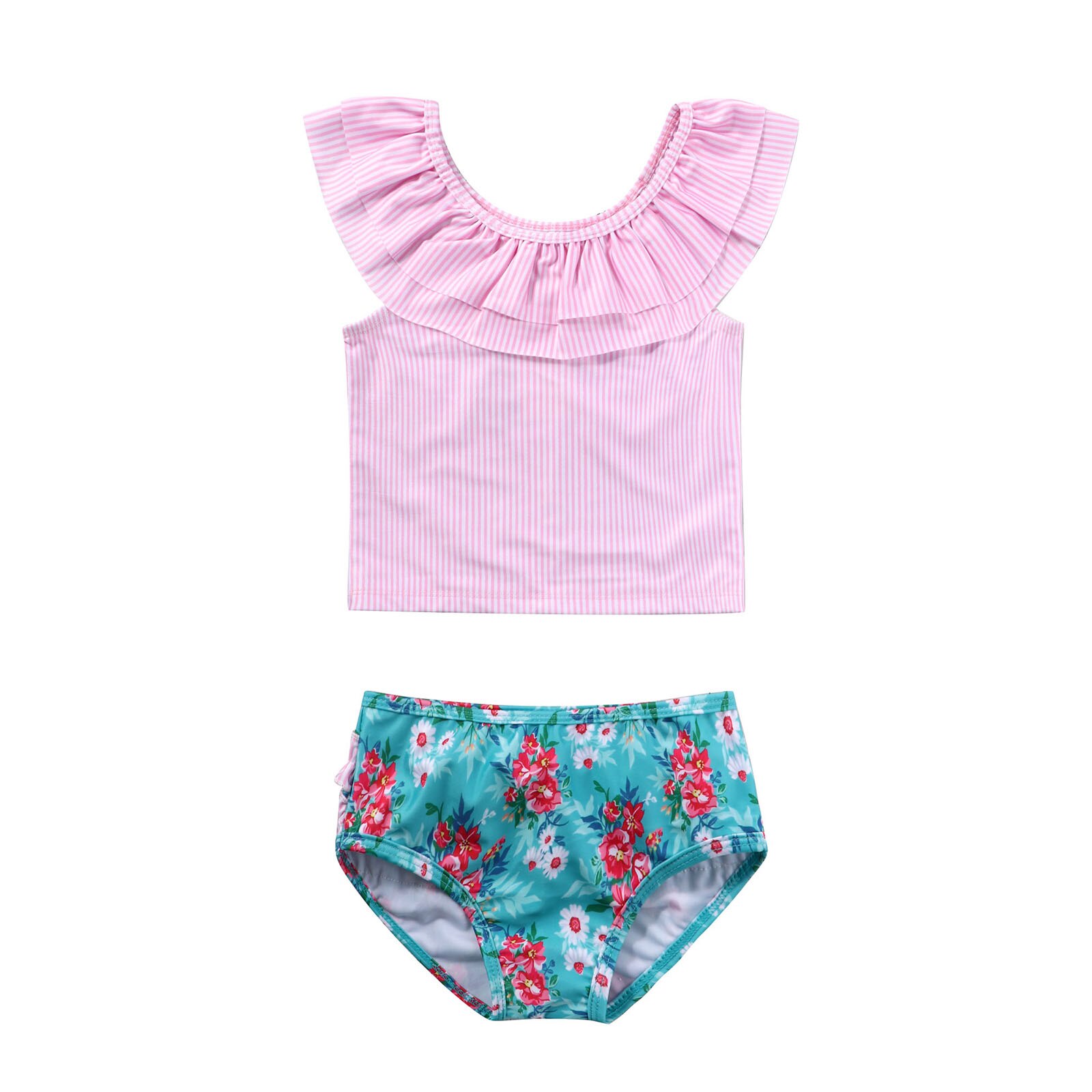 Kids Swimsuits Girl's Bathing Suit Striped Tankini Set Ruffle Tank Top Floral Print Bikini Bottom 2Pcs Swimwear for Little Girl: 6