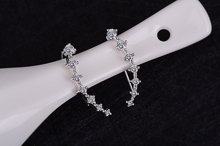 shiny CZ zircon star 925 sterling silver ladies stud earrings female jewelry anti-allergic Christmas