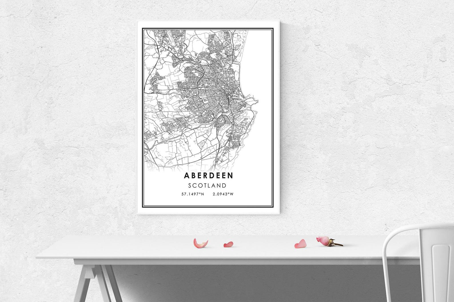 Aberdeen karte drucken Poster leinwand | Aberdeen Schottland Straße karte | Aberdeen stadt karte drucken Poster leinwand