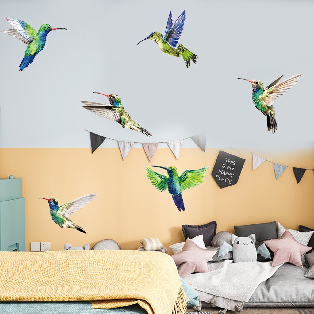 6pcs Hummingbird Wall Stickers Living room Bedroom Wall Decor Removable Vinyl Wall Decals Room Decoration Wardrobe Home Decor