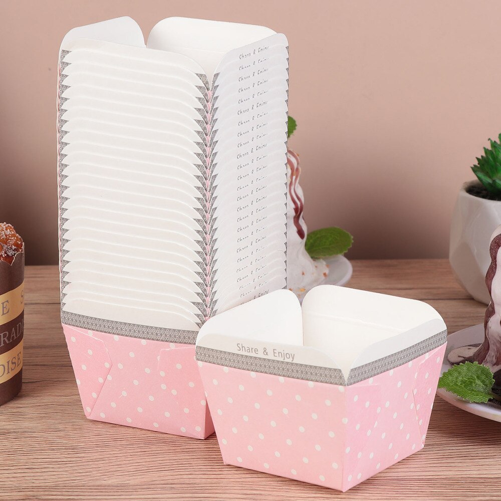 100pcs Paper Cupcake Cups Square Disposable Cake Cup Heat-resistant Dessert Bowls Mini Cake Box Party Supplies (Blue Dot)
