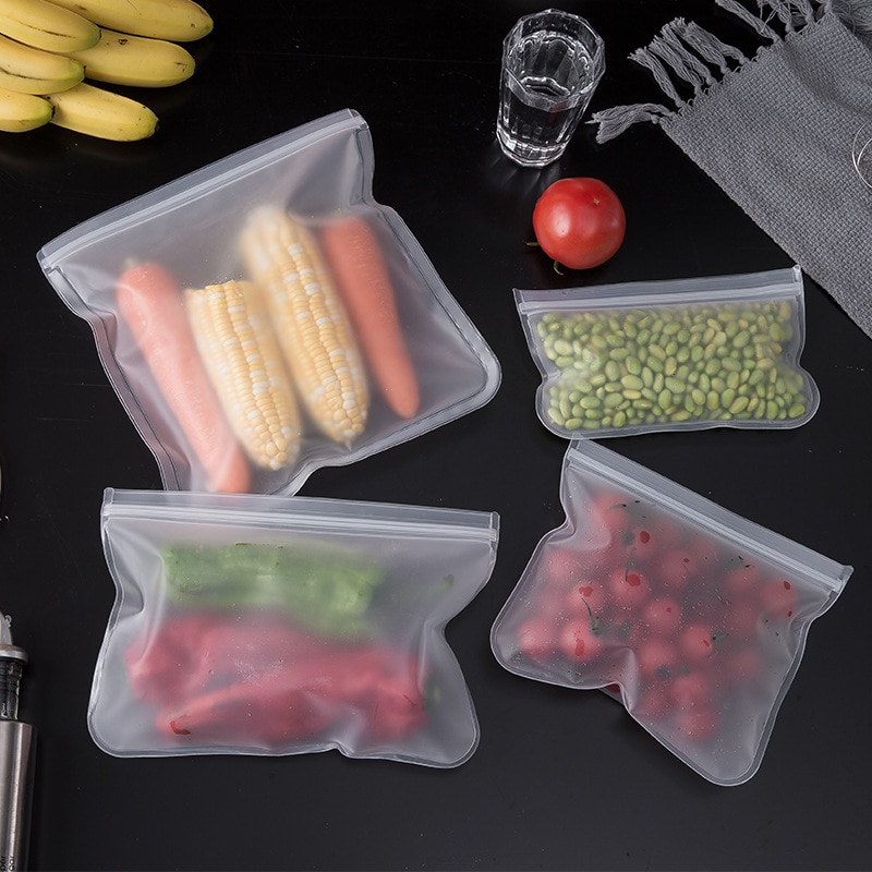 1Pc Voedsel Zak Herbruikbare Plastic Voedsel Zak Ziplock Zak Lekvrij Voor Vriezer Behoud Meerdere Doeleinden Keuken Gereedschap 3 Maten