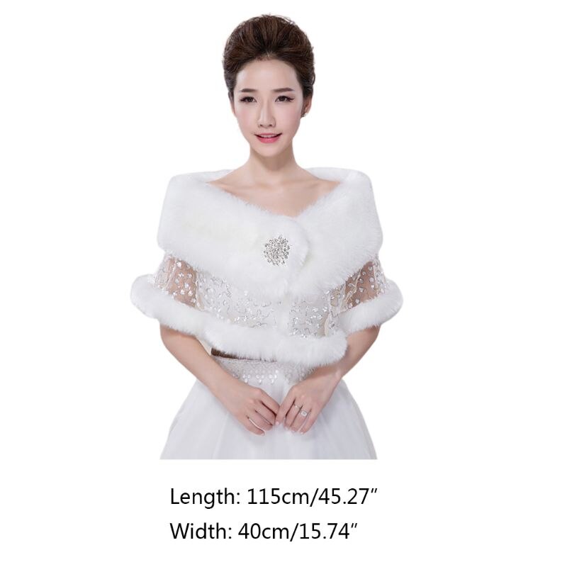 Bride Wedding Shawl Autumn Winter Plush Lace Rhinestone Shawls Cape Scarf