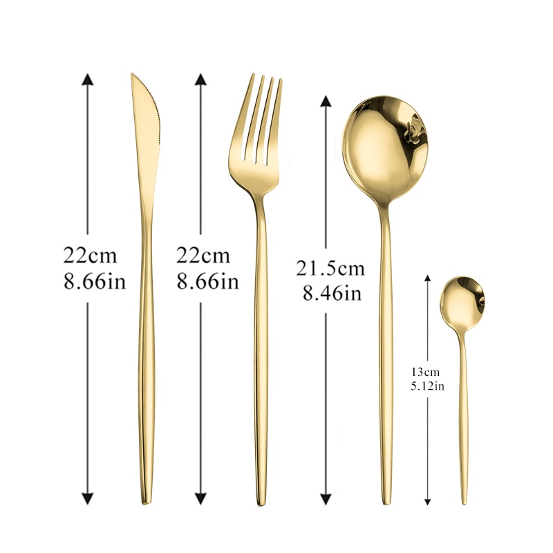 Guld servis set 24 delar gyllene bestick set rostfritt stål servis set bestick silver kniv gaffel sked box set