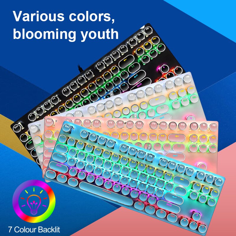 Edition Mechanical Keyboard 87 Keys Blue Switch Gaming Keyboards Russian US Sticker Wired Keyboard For Tablet Desktop