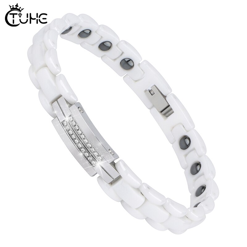 White Healthy Ceramic Rings for Women With Healthy Magnetic Bracelet for Women Power Therapy Magnets Jewelry