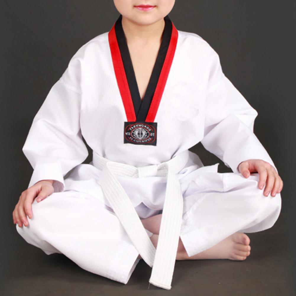 Unisex Kinderen Taekwondo Uniformen Ademende Lange Mouwen Elastische Trekkoord V-hals Universele Karate Uniform Kleding Voor Volwassen
