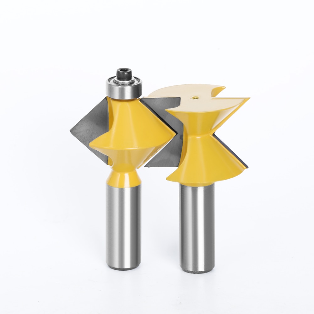 2 stuks 12MM 1/2 "Shank 90 Graden V Tingue Groef Rand Banding Router Bit Set Plaat Splicing houtbewerking Frees 079