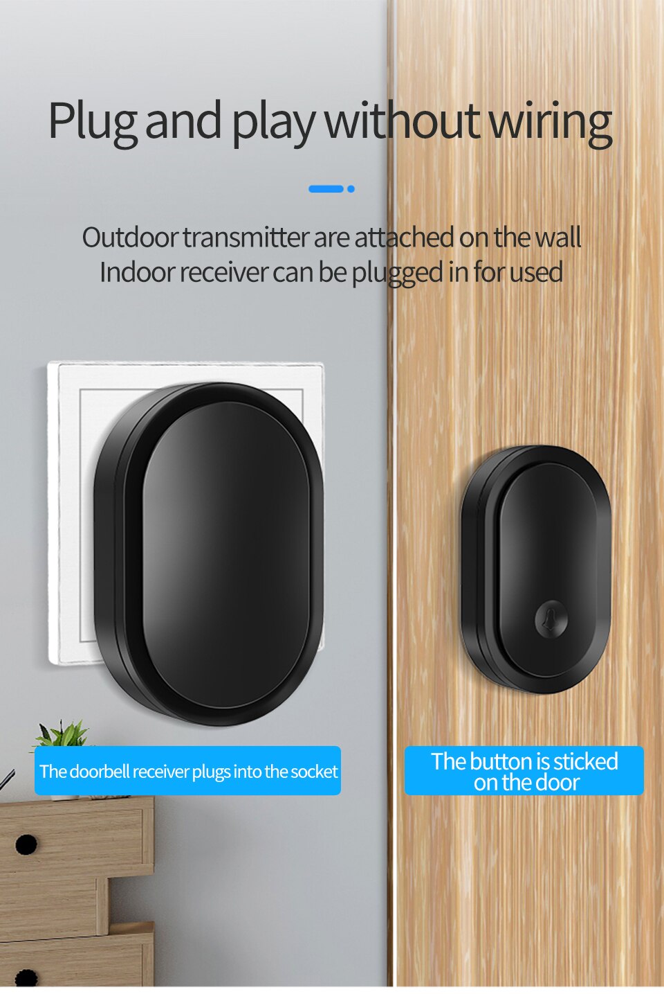 CACAZI Smart Wireless Doorbell Waterproof Touch Button 2 Button 3 Receiver 300M Range Home Security Door Call Bell 36 Ring