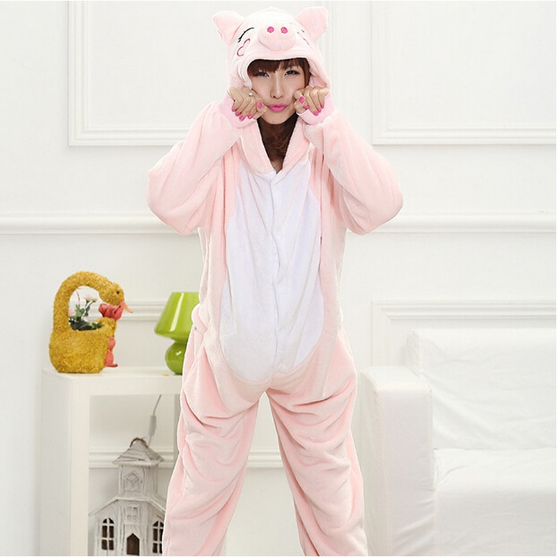 Animal Pig Kigurumi Onesie Adult Teenagers Women Pijama Pajamas Funny Flannel Warm Soft Pink Onepiece Night Home Jumpsuit