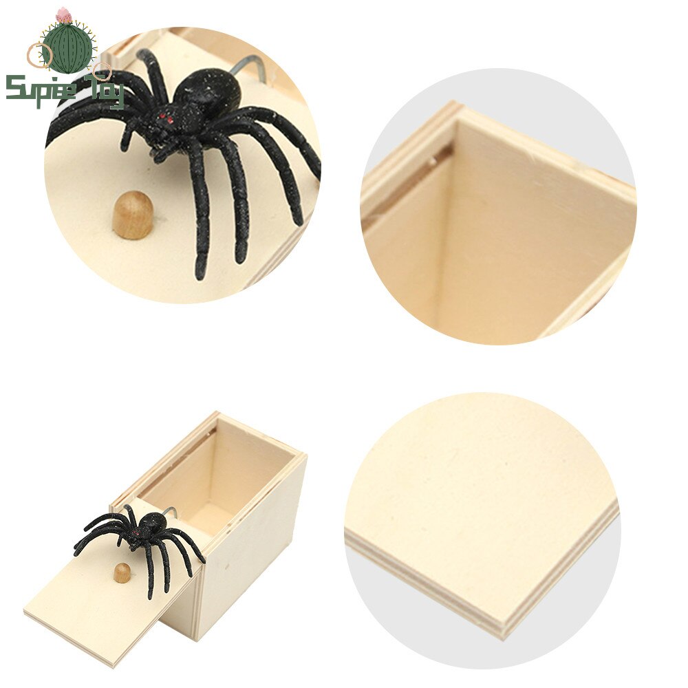 Funny Scare Box Wooden Prank Spider Hidden In Case Great Prank-Wooden Scarebox Interesting Play Trick Joke Toys