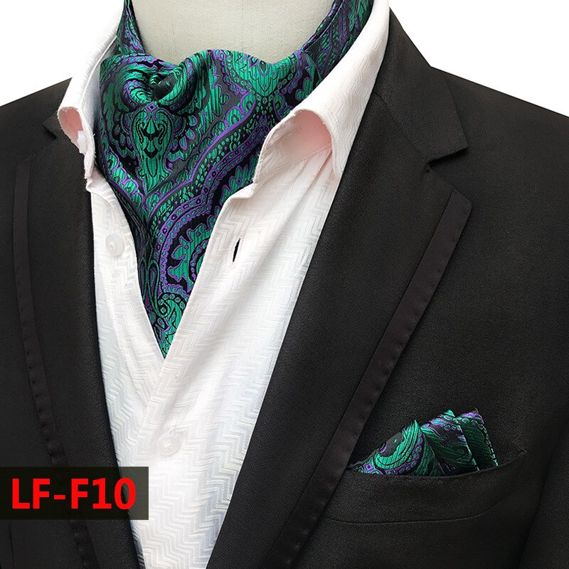 Mans Vintage 100% seda Ascot corbata set de bolsillo a cuadros de lujo Mans Paisley flor corbata pañuelo para hombres: LF-F10