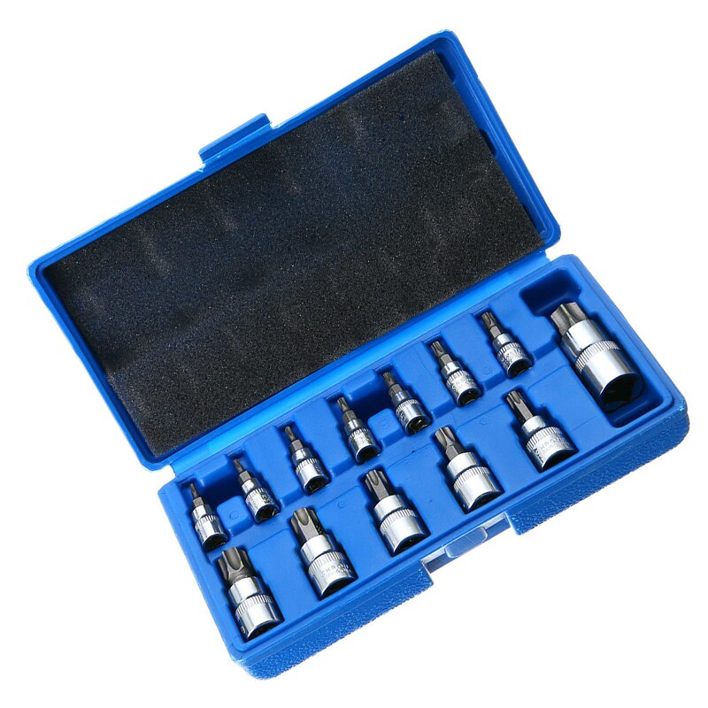 13pcs/Set Impact Tamper Proof Torx Star Bit SleeveHead Machine Motor Socket Set Wrench Set 1/4 3/8 1/2 Drive Metric