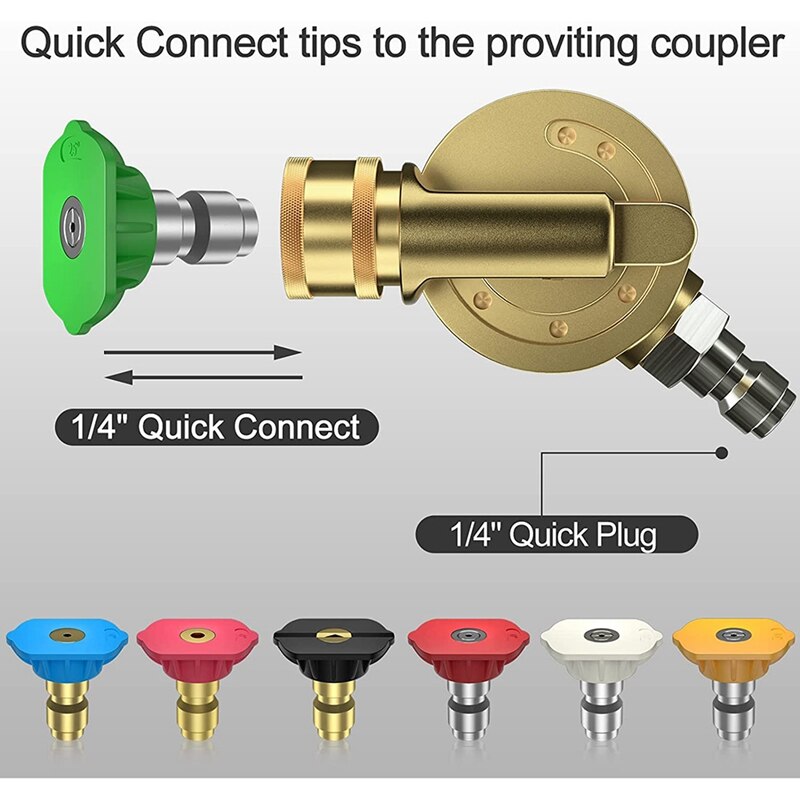 Pressure Washer Pivoting Coupler,9Pcs Pressure Washer Tips Set with a Connecting Pivoting Coupler, Nozzle,Holder,1/4Plug