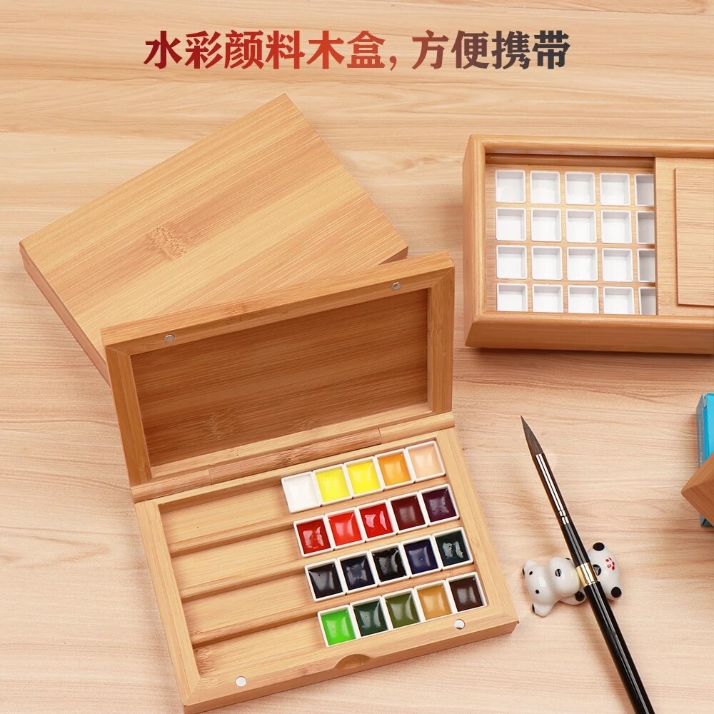 24/36 Grids Box Aquarel Verf Bamboe Houten Palet Draagbare Lege Opslag Paleta Art Supplies