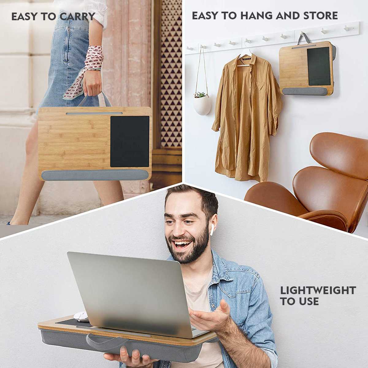 Portable Laptop Desk Tray Laptop Table with Mouse Pad Wrist Support Cushion Portable Lightweight Lapdesks Tablet Phone Holder