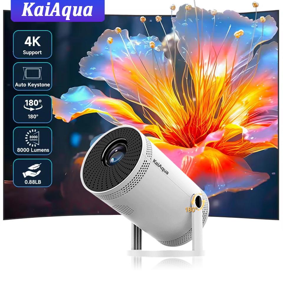 KaiAqua Projector 4K Support 1280*720P FY300 Dual Wifi6 260 ANSI 180° flexible BT 5.0 Cinema Outdoor Portable Mini Projector