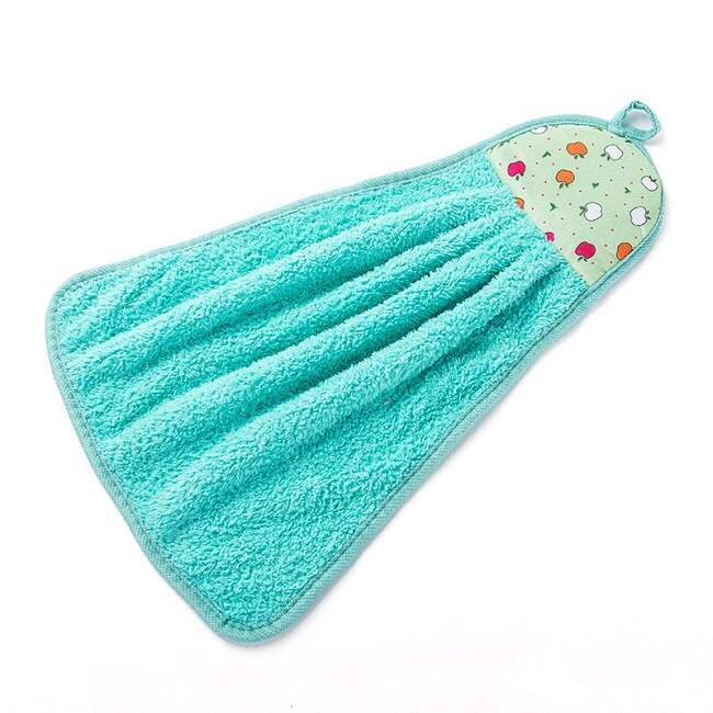 Blød klud tør håndklæde bomuld rent håndklæde hængende køkken badeværelse tyk non-olie-stick opvask hurtigtørrende håndklæde: Grøn