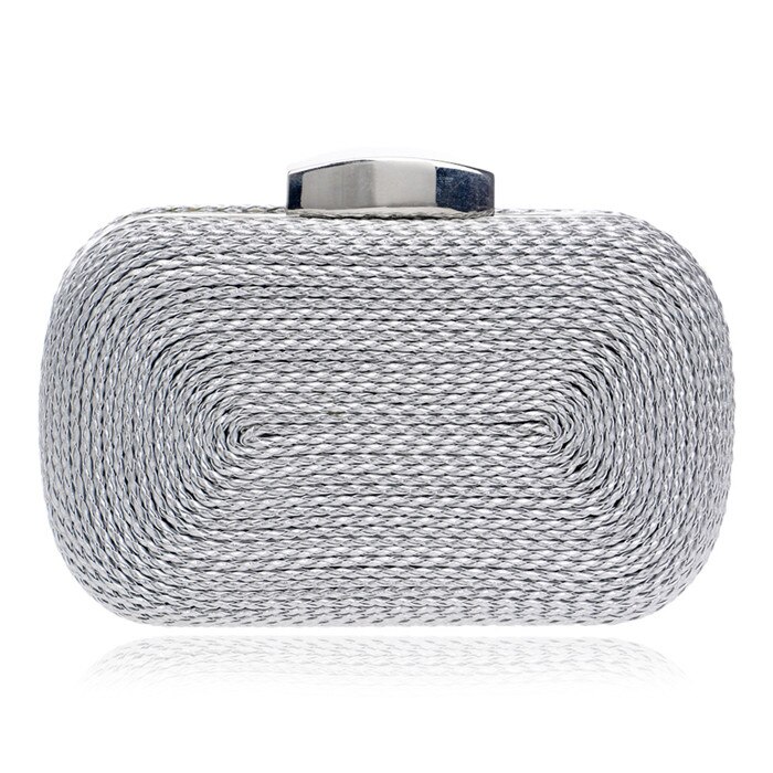 Hard Box Clutch Evening Bags Weave Womens Wedding Prom Evening Party Chain Shoulder Bags: Silver
