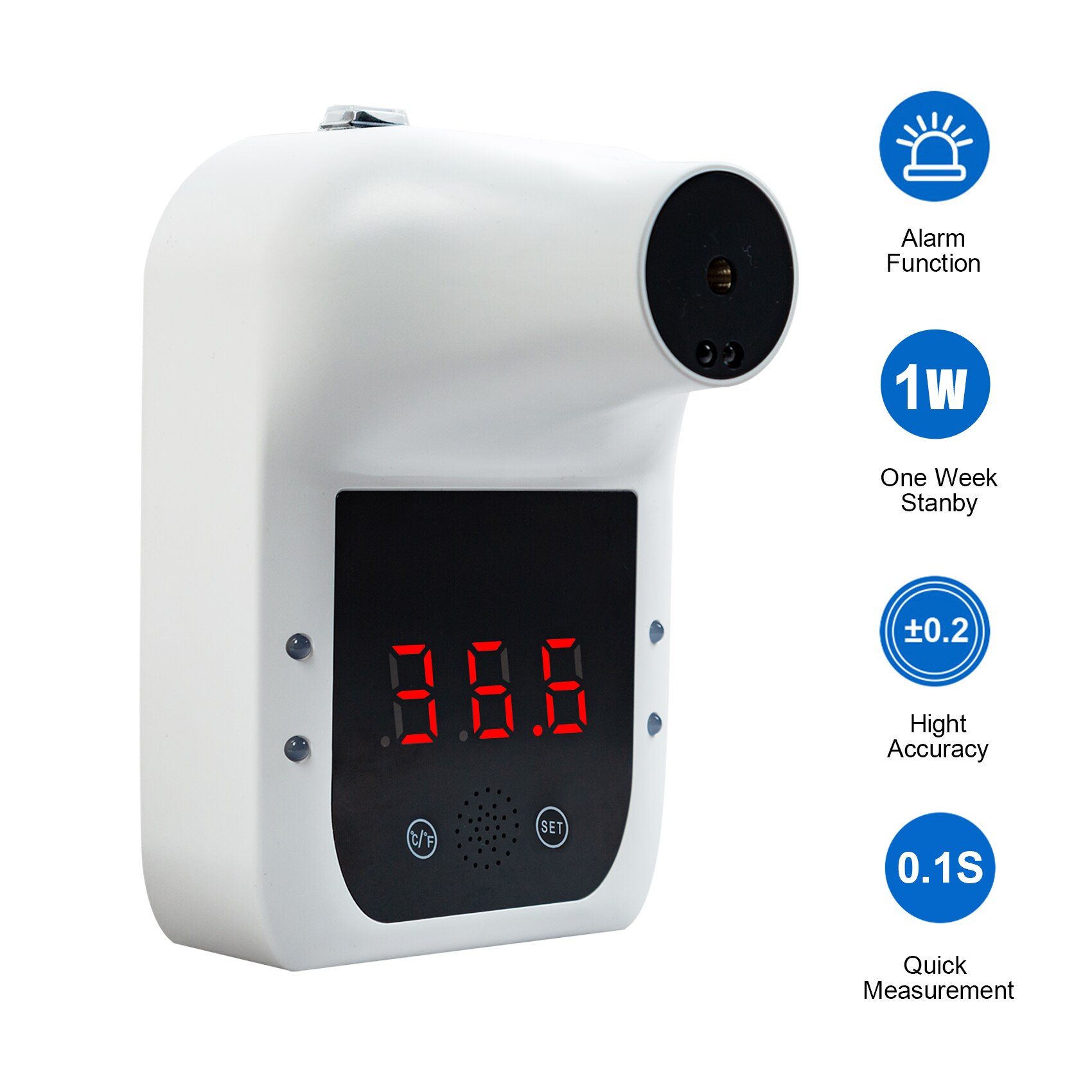 Non-Contact Infrarood Voorhoofd Thermometer Digitale Muur Gemonteerde Self-Service 0.1S Quick Test Lcd Met Alarm zonder Batterij
