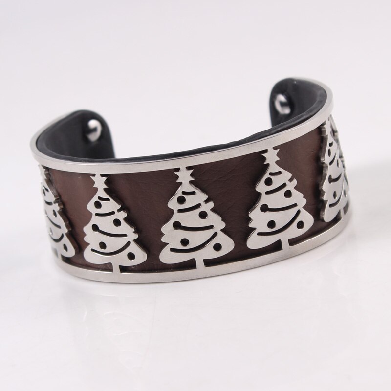 Árvore da vida pulseira de aço inoxidável ajustável georgette bangles intercambiáveis pulseira de couro para presente de jóias femininas: brown tree