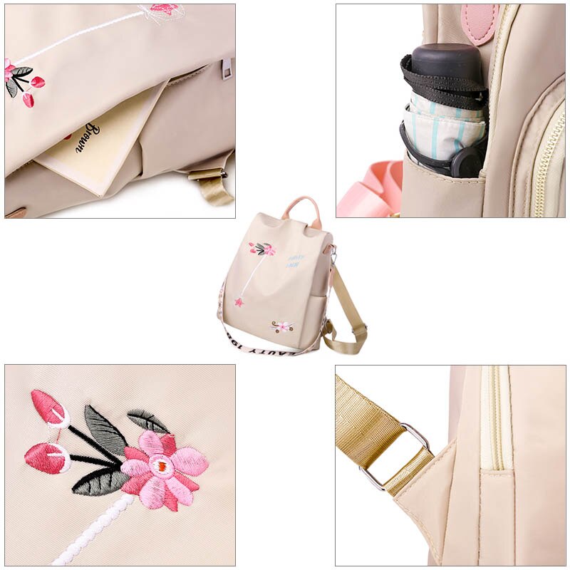 Waterdicht Anti Diefstal Oxford Rugzak Vrouwen Met Borduurwerk Bloemen Elegante Vrouwelijke Schooltas Rugzakken Voor Tiener Meisjes Tieners