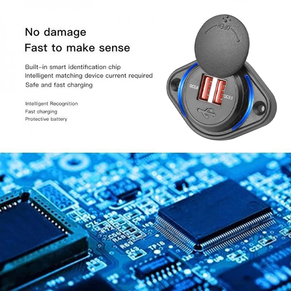 12-24V Dual Ports Car Charger Socket USB Charger Outlet Power Adapter with Sliding Cap for Car Motorcycle Truck ATV RV Boat