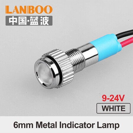 12V 24V 220V with wire red green blue yellow white indicator lamp single lights manufacture for 6mm LED indicator light: 6mm-WHITE-(9-24V)
