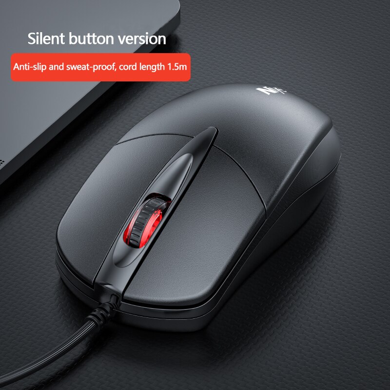 Wired Mute USB Home Silent Office Desktop and Notebook Computer Business Durable Sensitive Pure Black E-Sports Game Mouse: Black  Upgraded Version  silent button 1 5m line length