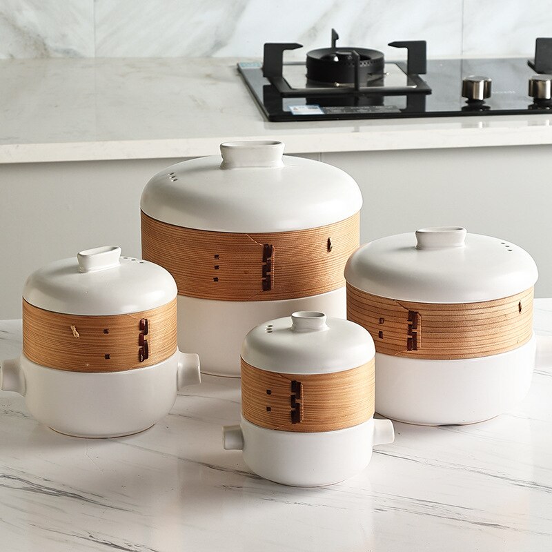 Japanese Style Steamer Casserole With Steamer Drawer Soup Pot Stew Pot Bamboo Multilayer Hotel Household Ceramic Casserole ZB182