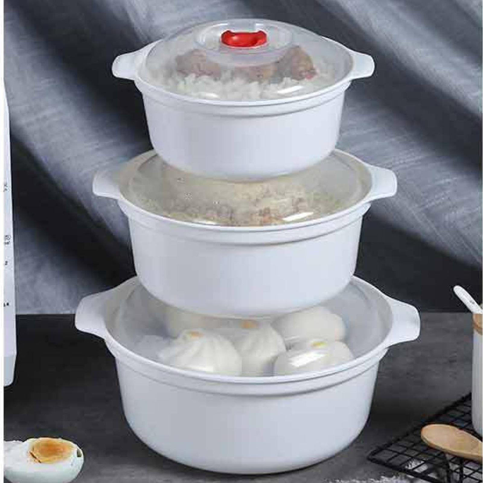 3 stk. mikrobølgeovnsskåle med låg, salatskåle, mikrobølgeovnsretter, opvarmning af mad