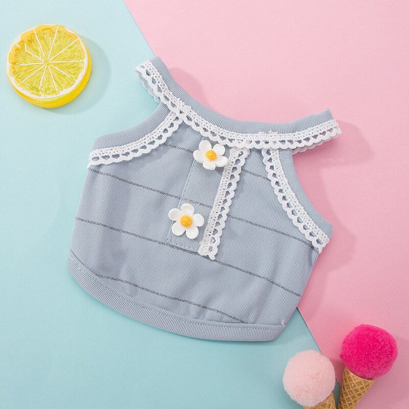 Chien été mince fleur respirant petit fronde chat coréen gilet mignon chat petit chien vêtements pour animaux de compagnie: Bleu / XL