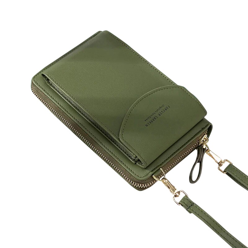 Women Crossbody Bags Solid Color Leather Shoulder Strap For Storage Phone Card Holders Purse Mini Bags For Ladies: Green