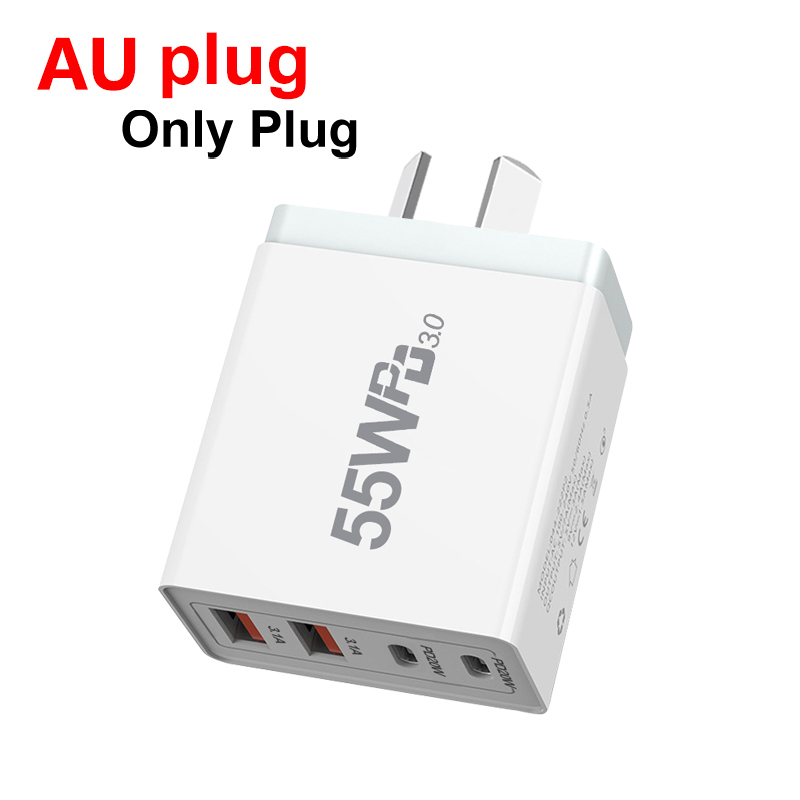 EU/US/UK/AU-stekker USB-oplader Quick Charge 3.0 voor telefoonadapter voor iPhone 13 Pro Max Draagbare wandlader Snelle oplader type c: RSA