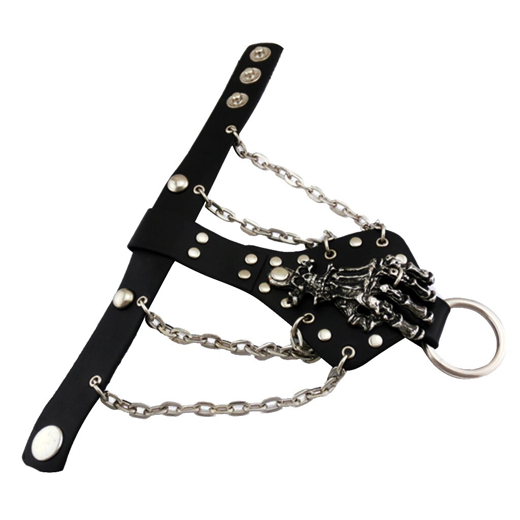 Uomo Donna Unisex Punk Rock In Pelle Nera Del Cranio Del Braccialetto A Catena