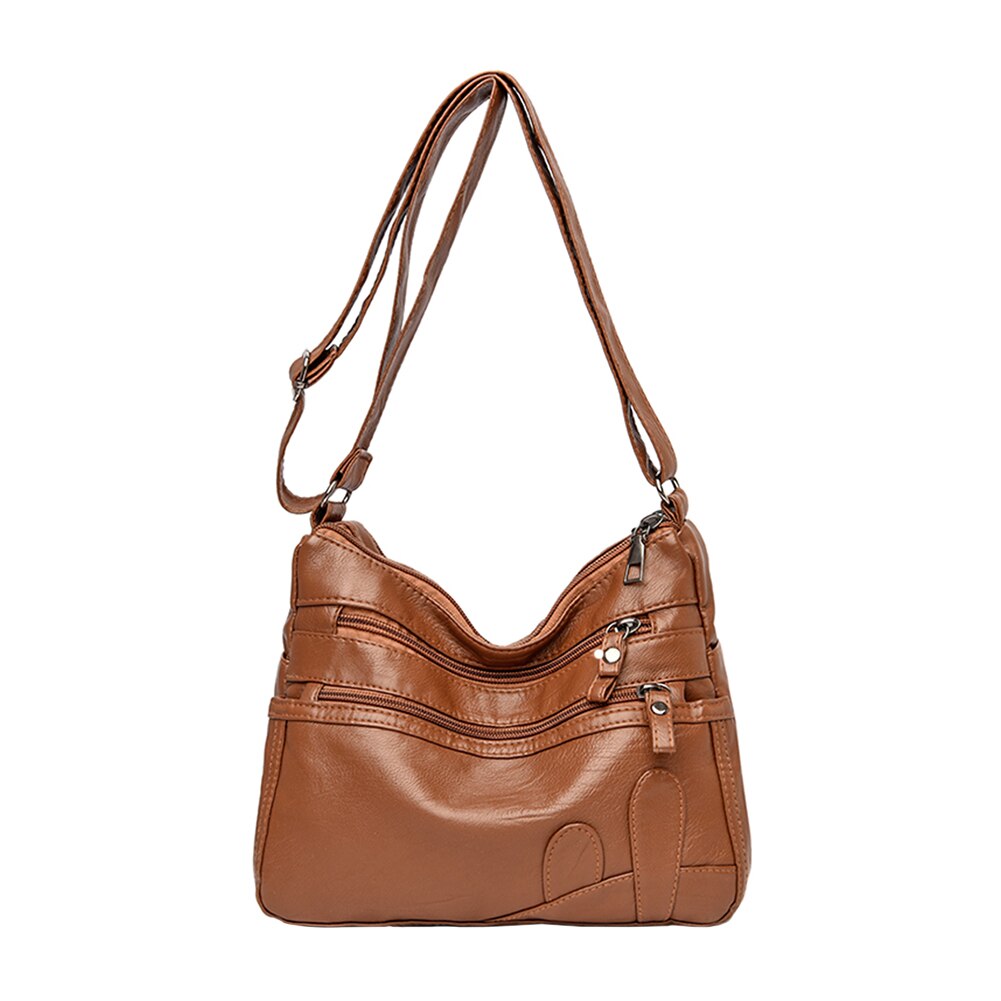 Solid Crossbody Bag Casual Women PU Shopping Street Shoulder Bags Large Capacity Multi-zipper Mother Top-handle Handbags: Yellow Brown F