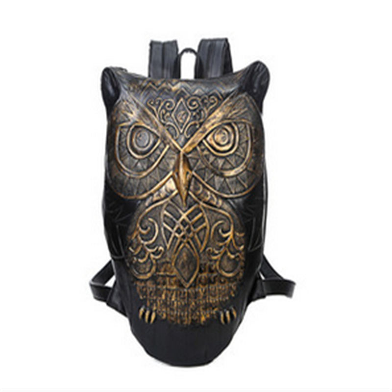 Steelsir Animal Owl Print Travel Backpack Punk Tide Men Personality 3D Animal Type 14 Inch Computer Backpack: Gold