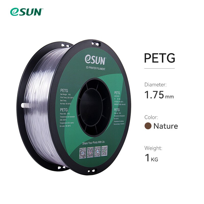 Esun petg filament 1.75mm,3d printer filament petg nøjagtighed  +/- 0.05mm,1kg 2.2 lbs spole 3d printmaterialer til 3d printere: Naturlig