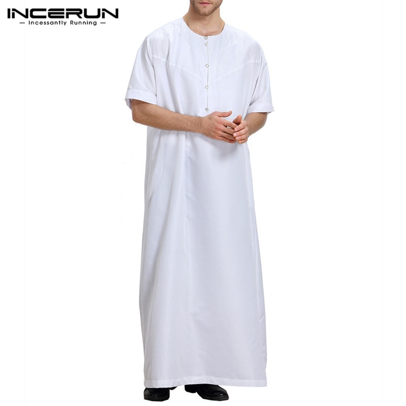 Plus size 5xl muslimsk arabisk tøj dubai mænd kjole thobes kortærmet afslappet morgenkåbe mellemøsten mænd islamisk muslim kaftan incerun