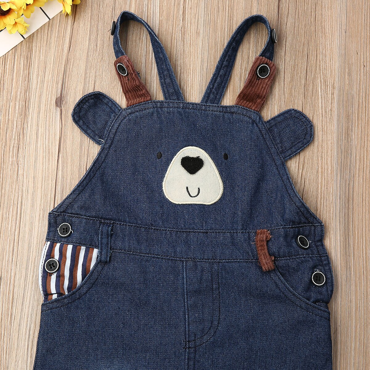 1-6Y Lovely Infant Baby Boys Girls Overalls Rompers Cartoon Bear Button Blue Denim Straight Rompers